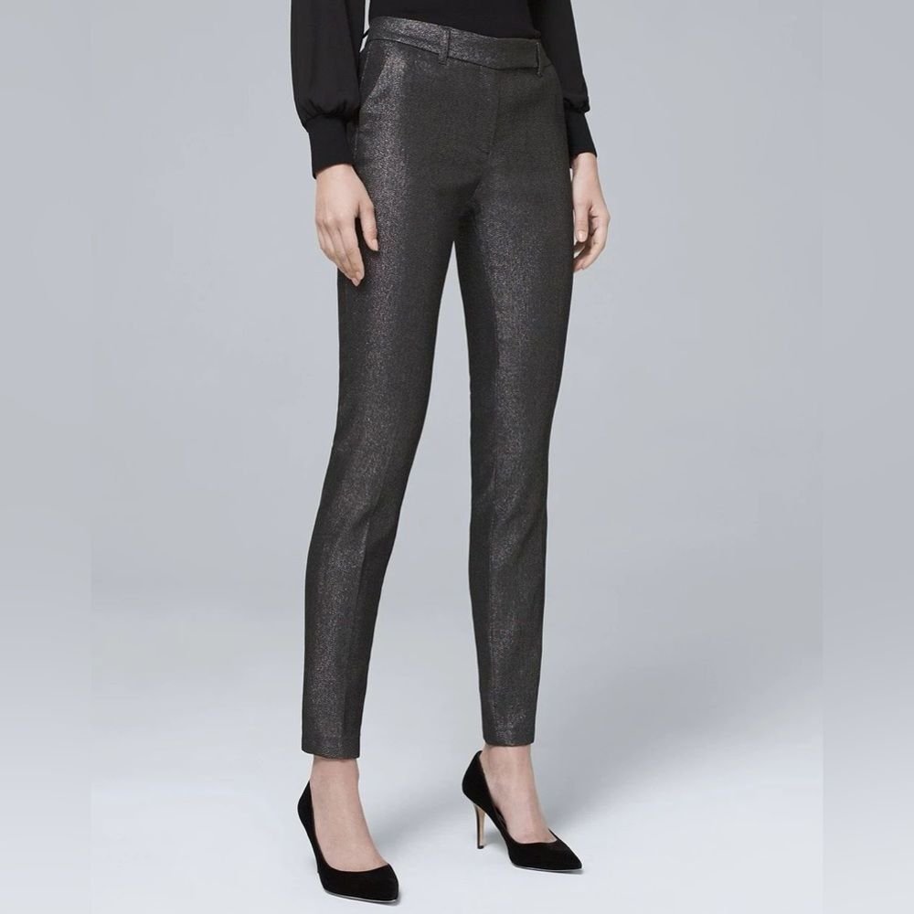 White House Black Market Metallic Slim Ankle Pants Sparkle Black Size 2